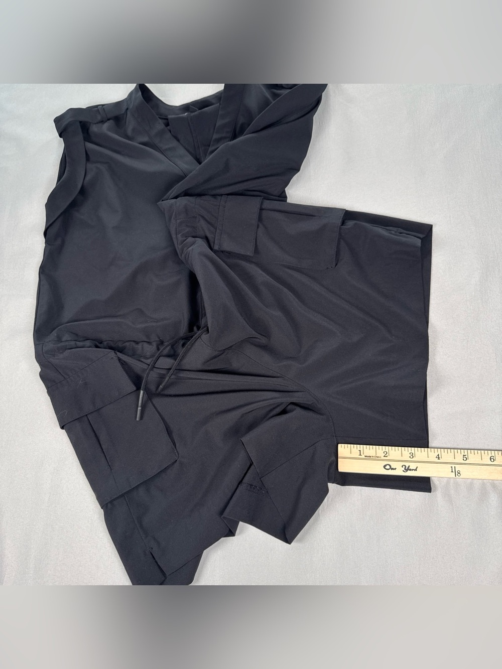 Athleta Womens Sutton Drawstring Romper Shorts Size 0 Black Pockets Short Sleeve - Picture 6 of 12